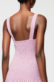 Robe midi à col carré rose