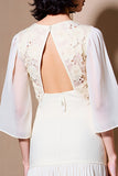 Blanc Une ligne 3/4 manches dentelle Robe