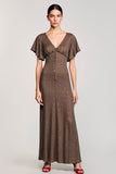 Robe à col en V café avec gaines flottantes