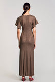 Robe à col en V café avec gaines flottantes