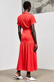Ceinture à revers rouge Longueur thé Robe à manches courtes