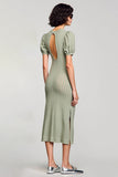 Robe midi à fourreau vert avec manches bouffantes