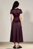 Plum A Line à manches courtes Longueur thé Robe avec ceinture