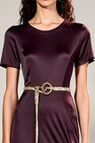 Plum A Line à manches courtes Longueur thé Robe avec ceinture