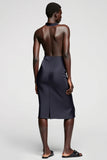 Robe midi dos nu en satin dos nu noir