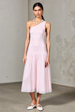 Une épaule une ligne rose midi robe