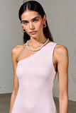Une épaule une ligne rose midi robe