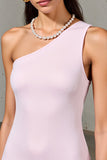 Une épaule une ligne rose midi robe