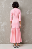 Rose revers cranté Floral 3/4 manches Robe