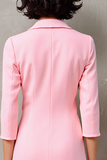 Rose revers cranté Floral 3/4 manches Robe