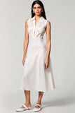 Blanc Une Ligne Col Polo Dentelle Midi Robe