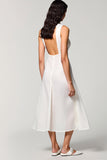 Blanc Une Ligne Col Polo Dentelle Midi Robe