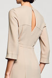 Abricot Une Ligne Col Carré Manches 3/4 Robe
