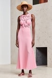 Robe à col rond rose avec dentelle