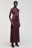Robe en satin à revers crantés rouge foncé