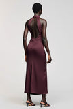 Robe en satin à revers crantés rouge foncé
