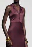 Robe en satin à revers crantés rouge foncé