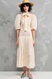 Dentelle Abricot Une Ligne Midi Robe