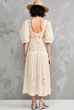 Dentelle Abricot Une Ligne Midi Robe