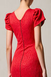 Robe midi à col bénitier fourreau rouge