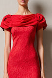 Robe midi à col bénitier fourreau rouge