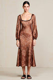 Imprimer Café Robe en satin à manches longues