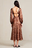 Imprimer Café Robe en satin à manches longues