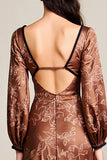 Imprimer Café Robe en satin à manches longues
