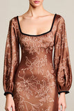Imprimer Café Robe en satin à manches longues