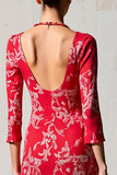 Robe à manches 3/4 fourreau imprimé rouge
