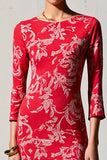 Robe à manches 3/4 fourreau imprimé rouge