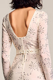 Abricot Floral À Manches Longues Une Ligne Robe Avec Ceinture