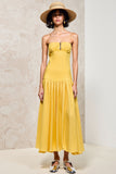 Robe froncée sans bretelles jaune
