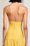 Robe froncée sans bretelles jaune