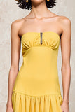 Robe froncée sans bretelles jaune