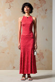 Robe fourreau rouge sans manches à pois