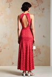 Robe fourreau rouge sans manches à pois