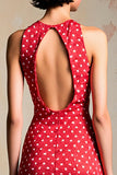 Robe fourreau rouge sans manches à pois