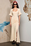 Robe froncée sirène abricot
