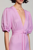 Violet A Ligne Col V Profond Robe à manches courtes