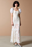 Robe en dentelle à col carré fourreau blanc