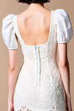 Robe en dentelle à col carré fourreau blanc
