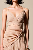 Champagne spaghetti bretelles froncées robe