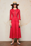 Rouge A Ligne 3/4 Manches Robe