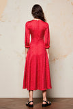 Rouge A Ligne 3/4 Manches Robe