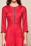 Rouge A Ligne 3/4 Manches Robe