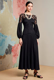 Robe d’invitée de mariage à manches longues noire A Line avec dentelle