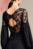 Robe d’invitée de mariage à manches longues noire A Line avec dentelle