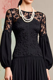 Robe d’invitée de mariage à manches longues noire A Line avec dentelle