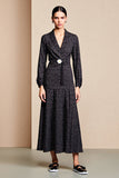 Robe d’invitée de mariage à manches longues noire à pois blancs